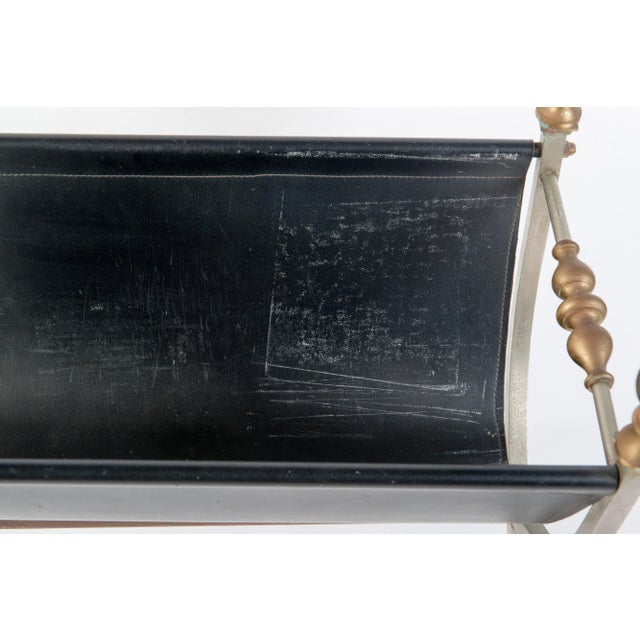 Steel, Brass & Leather Maison Jansen Style Magazine Stand For Sale - Image 10 of 11