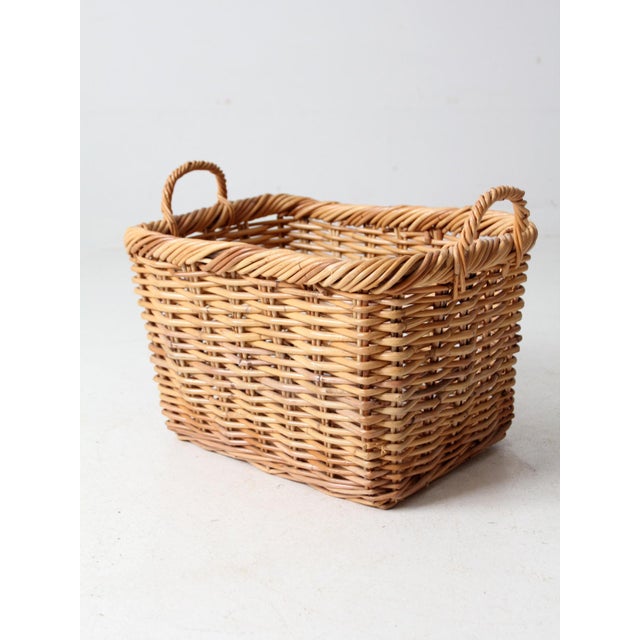 French Country Vintage Woven Storage Basket For Sale - Image 3 of 11