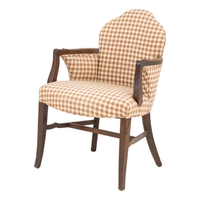 Gingham Linen Upholstered Armchair For Sale