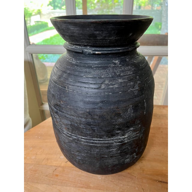 1960s Rustic Black Hand Turned Wood Honey Pot/Vase For Sale - Image 9 of 13
