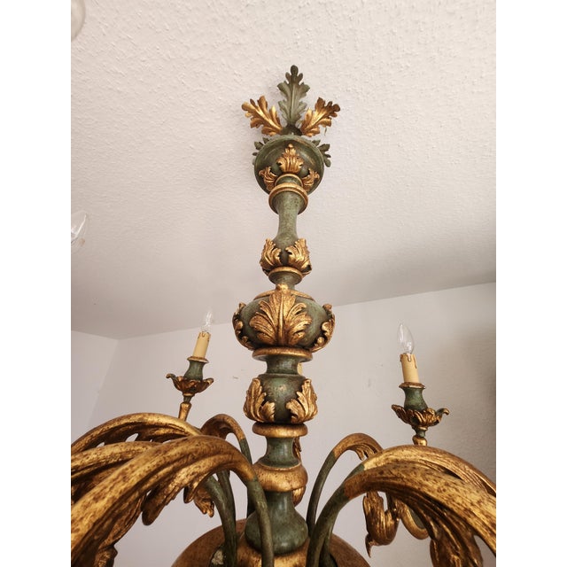 Large Vintage Louis XV Rococo Baroque Florentine Wood Carved Floral Chandelier, 1920s For Sale - Image 17 of 18