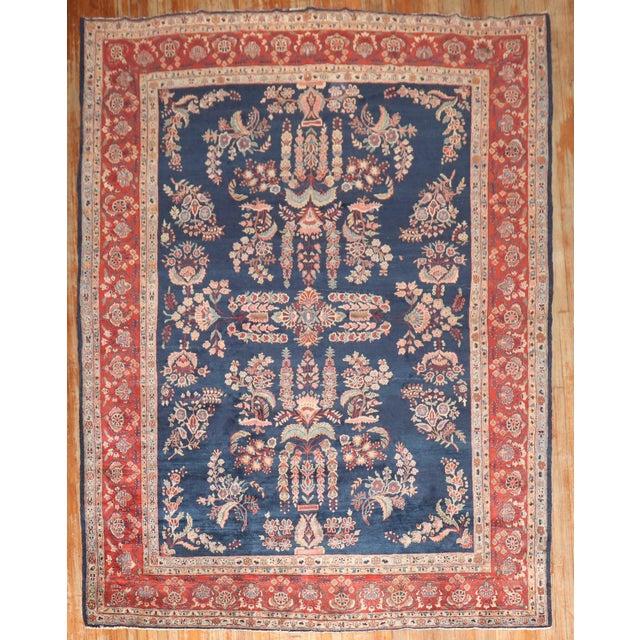 Antique Zabihi Collection Navy Blue Persian Sarouk Rug - 8'9" x 10'11" For Sale - Image 10 of 12