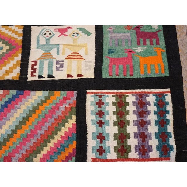 Textile 1930s Geometric Folk Art Multicolor Antique Tunisian Gafsa Flatweave Rug For Sale - Image 7 of 17