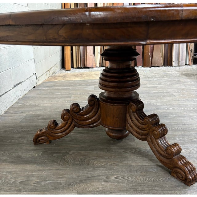 Brown Antique French Renaissance Revival Victorian Renaissance Solid Oak Dining Table For Sale - Image 8 of 18