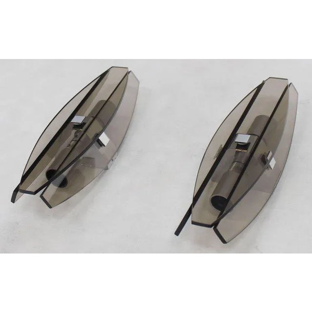 Metal Mid-Century Modern Italian Smoked Glass Sconces by Veca - a Pair For Sale - Image 7 of 8