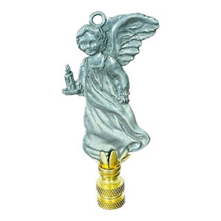Vintage Pewter Angel Figurine Lamp Finial For Sale