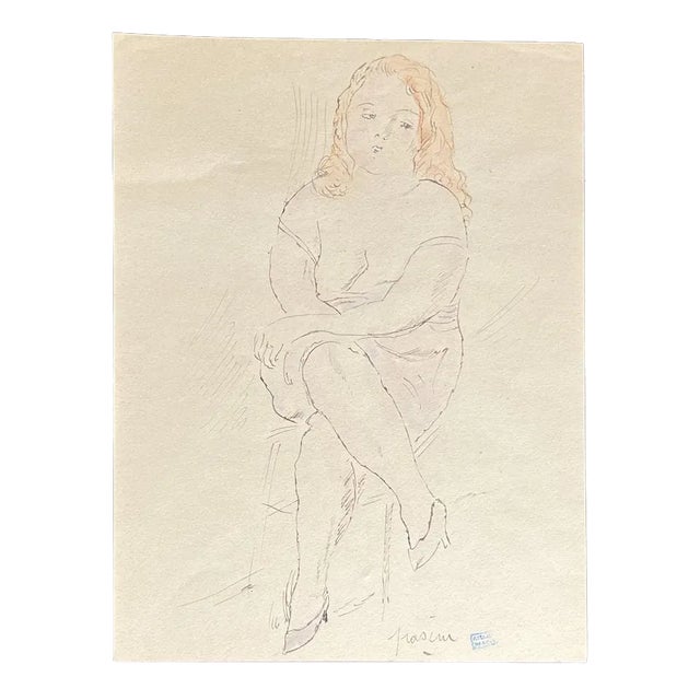 Jules Pascin, Young Woman Seated, Original Mixed Media Drawing For Sale