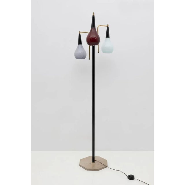 Mid-Century Modern Mid-Century Italian Modern Brass and Colored Glass Floor Lamp from Stilnovo, 1950s For Sale - Image 3 of 9