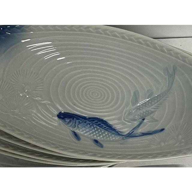 Gumps Vintage Gump Japanese Arita Porcelain Set of 10 Koi Image Sushi/Appetizer Plates For Sale - Image 4 of 5