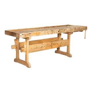 Original Vintage Carpenter's Workbench Rustic Console Table For Sale