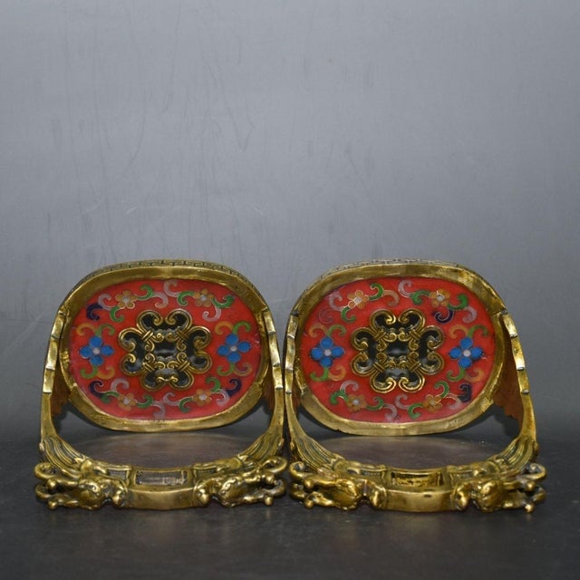 Pair of Antique Cloisonné Enamel Stirrups With Dragon Motif, 1.95kg For Sale - Image 4 of 9