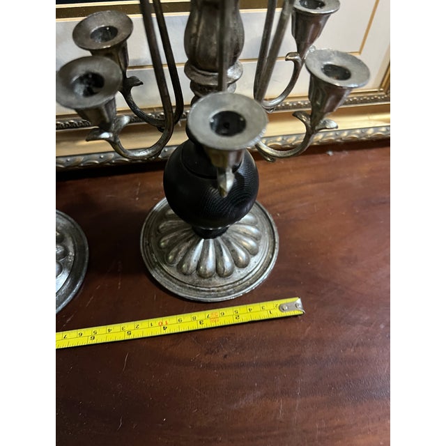 French Pair of Vintage French Silver and Black Candelabras For Sale - Image 3 of 6