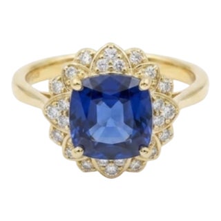 Natural Blue Sapphire 3.60cts & Diamond 0.20cts Ring in 18k Gold For Sale