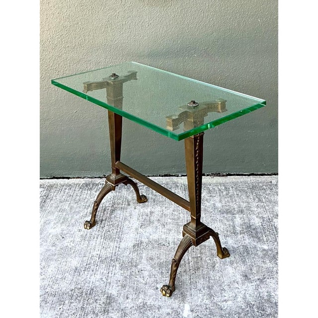 Vintage Deco Bronze and Glass Side Table For Sale - Image 4 of 12