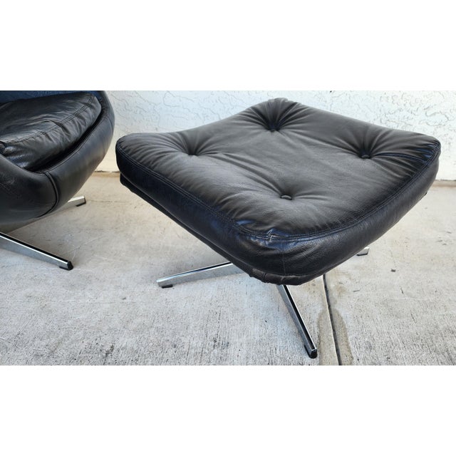 Selig Swedish Modernist Leather Chair & Ottoman 1970s For Sale - Image 15 of 18
