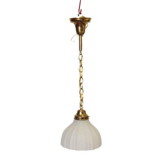 Cast Frosted Glass Globe Pendant Light With Brass Chain For Sale