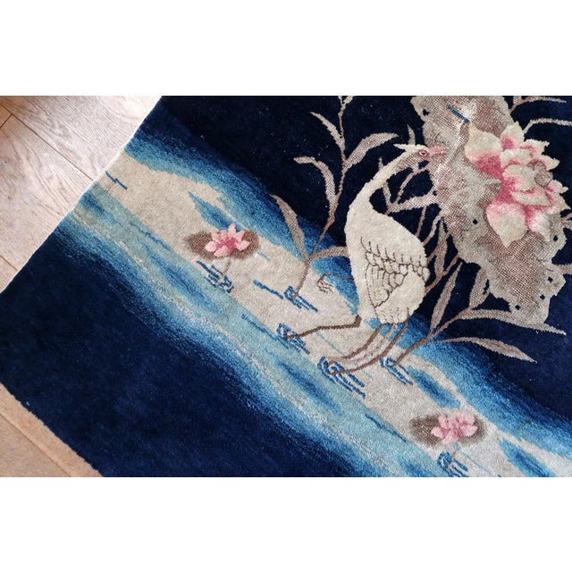 Textile 1890s, Antique Chinese Peking Rug, Cranes & Floral, 3 X 5 For Sale - Image 7 of 13