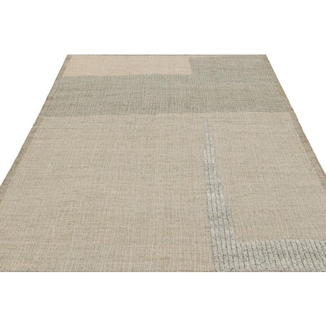 2010s Rug & Kilim’s Flatweave Rug in Beige-Brown With Green & White Geometric Patterns For Sale - Image 5 of 7