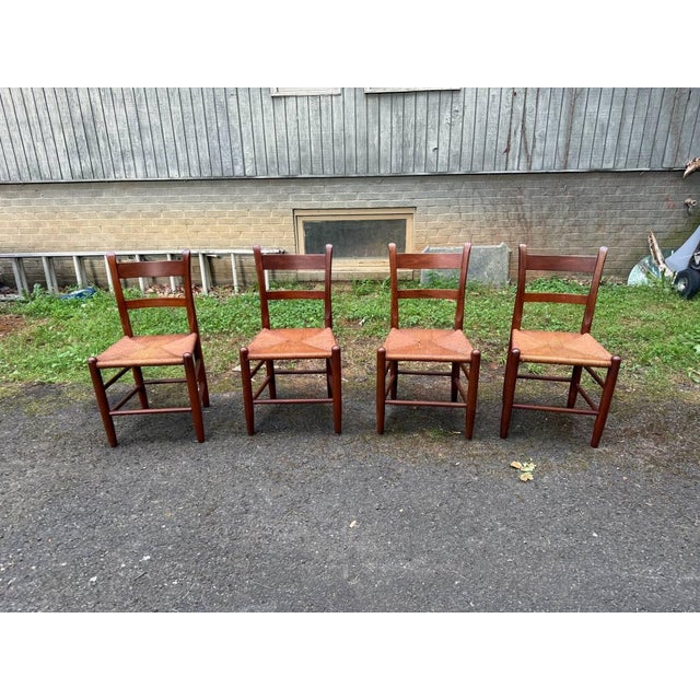 Vintage Early American Shaker Style Solid Wood Ladder Back Rush Seats Dining Chairs Solid wood frame, sturdy and strong...