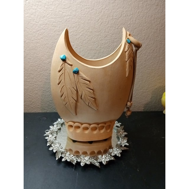 Ceramic 1970s Exquisite Signed Native Desert Pueblo Gray Feather Pottery Vase or Pitcher For Sale - Image 7 of 7