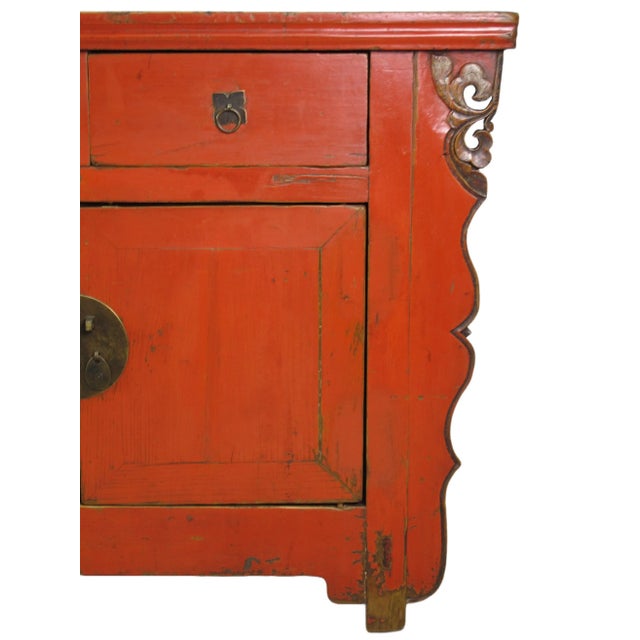 9 Feet Long Red Antique Chinese Buffet Sideboard Cabinet For Sale - Image 10 of 12