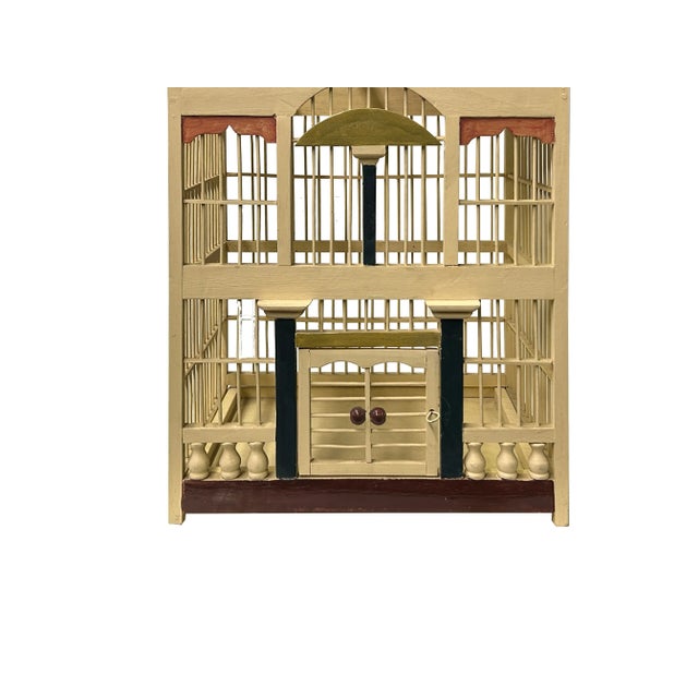 Western House Shape Light Cream Color Wood Birdcage Display For Sale - Image 9 of 9