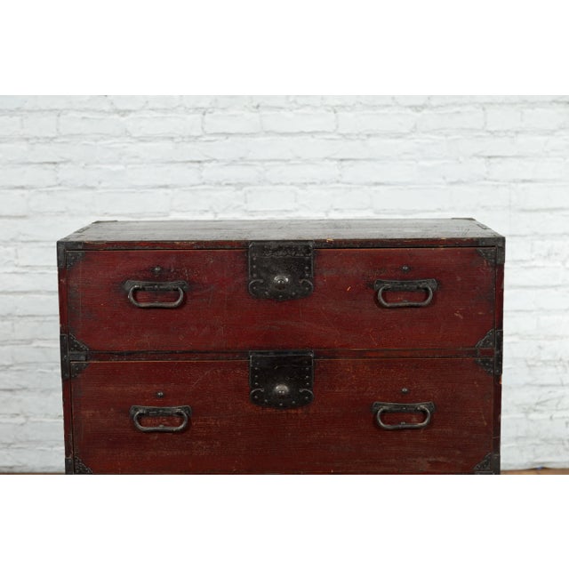 Burnt Umber Late 19th Century Japanese Meiji Period Isho-Dansu Chest with Iron Hardware For Sale - Image 8 of 13
