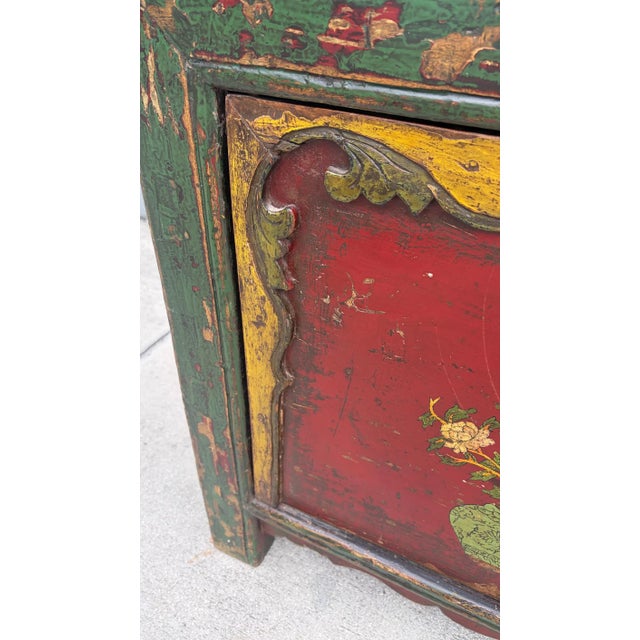 Rustic 1970s Asian Maximalist Hand Painted Sideboard Folk Rustic For Sale - Image 3 of 5