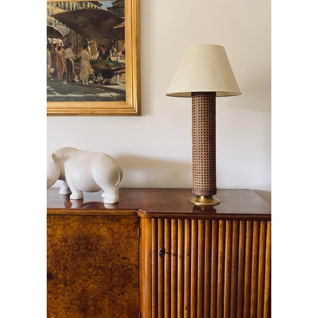 Metal Hollywood Regency Brass and Vienna Straw Lamp Base, Italy, 1970s For Sale - Image 7 of 14