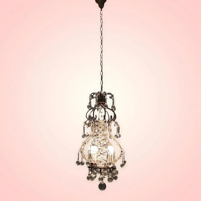 Vintage Italian Light Pendant with Murano Glass Drops For Sale - Image 7 of 13