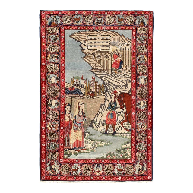 Pasargad DC Fine Hand Knotted Antique Scenery Kashan Rug For Sale