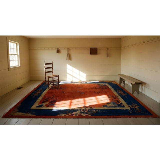 Red 1920s Red Floral Modern Antique Chinese Art Deco Rug 9' X 9' 9'' Handknotted Wool Carpet For Sale - Image 8 of 9