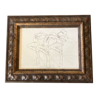 1970’s Original Dancer Line Up Drawing Ornate Vintage Frame For Sale