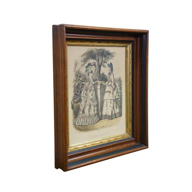 Antique La Mode Illustrée fashion print from the 19th century features hand-colored illustrations of Victorian-era women....
