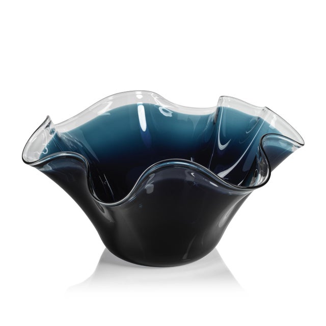 Contemporary Vellerti 9.25 Tall Wave Glass Bowl, Blue For Sale - Image 3 of 3