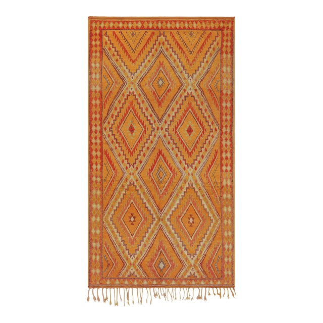 1950s Mid-Century Berber Rug Gold Diamond Pattern Moroccan Rug For Sale