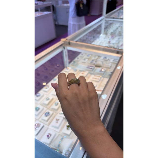 Set in 18k White Gold, Yellow Sapphire & Diamond Modern Dome Cocktail Ring, Size 6 For Sale - Image 9 of 14