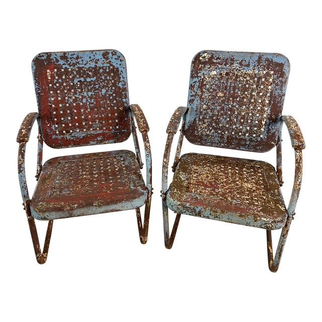 Rustic Outdoor Metal Chairs, a Pair Chairish