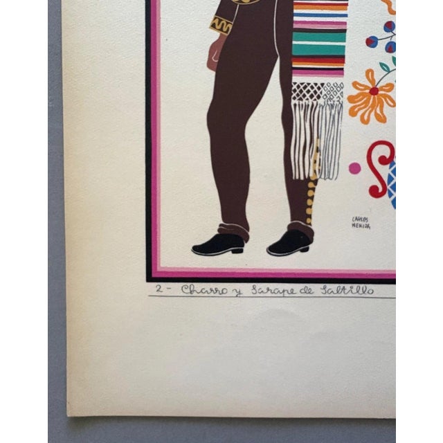 Expressionism Carlos Mérida Silkscreen Print, "Charro y Serape de Saltillo" in 16x20 mat, 1945 For Sale - Image 3 of 4