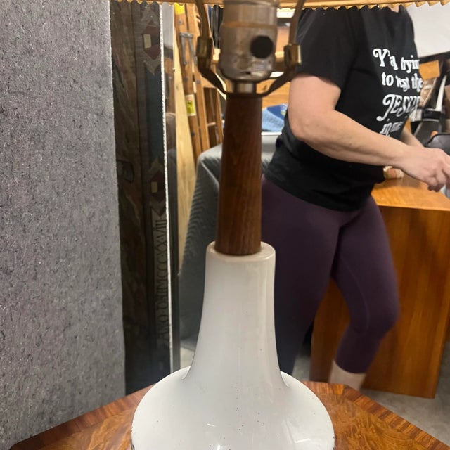 1960s Danish Modern Ceramic Lamp With Danish Shade For Sale In Charleston - Image 6 of 10