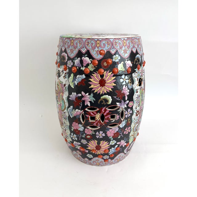 Ceramic Vintage Mid-Century Famille Noire Porcelain Garden Stool Side Table For Sale - Image 7 of 11