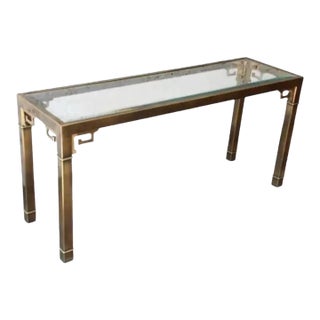 Mastercraft Brass and Glass Console Table, Greek Key Motif For Sale