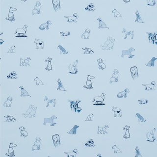 SAMPLE - Schumacher x The New Yorker Good Dogs Everywhere Wallpaper In Sky & Navy Blue For Sale