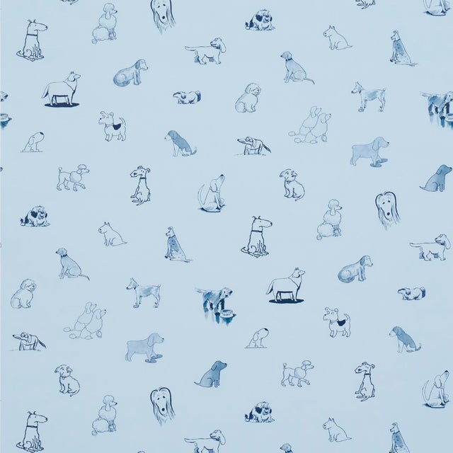 SAMPLE - Schumacher x The New Yorker Good Dogs Everywhere Wallpaper In Sky & Navy Blue For Sale