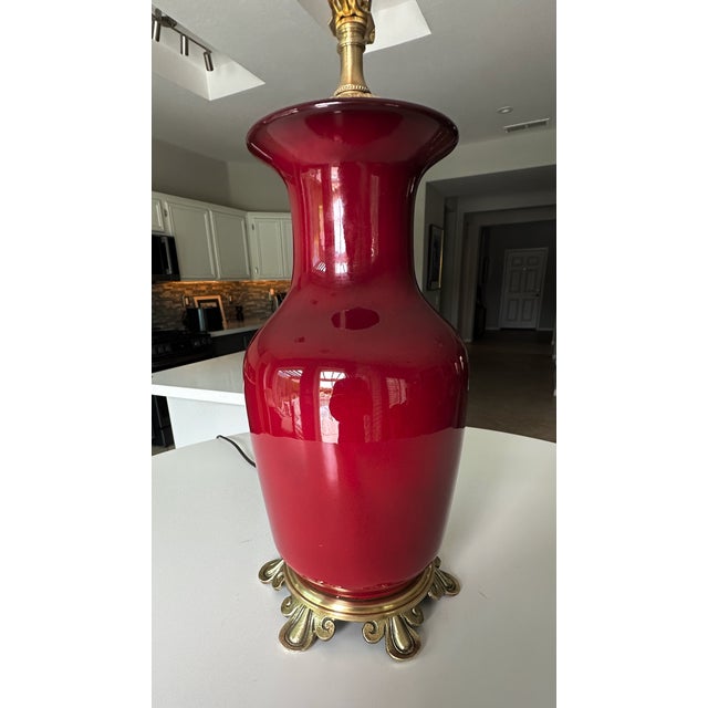 1960s Single Chinese Sang De Boeuf Flambé Oxblood Porcelain Table Lamp For Sale - Image 11 of 17