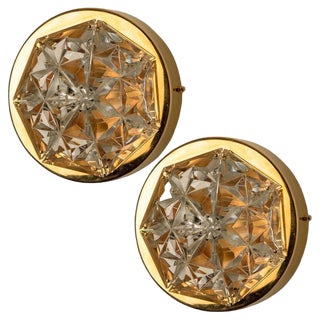 Gold-Plated Crystal Glass Wall Lights from Kinkeldey, Germany, 1970s, Set of 2 For Sale