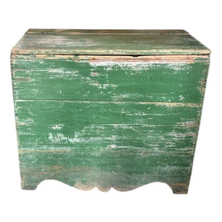 American Wooden Hinged Top Wood Box Use as a Storage Cabinet - Original Green Paint For Sale