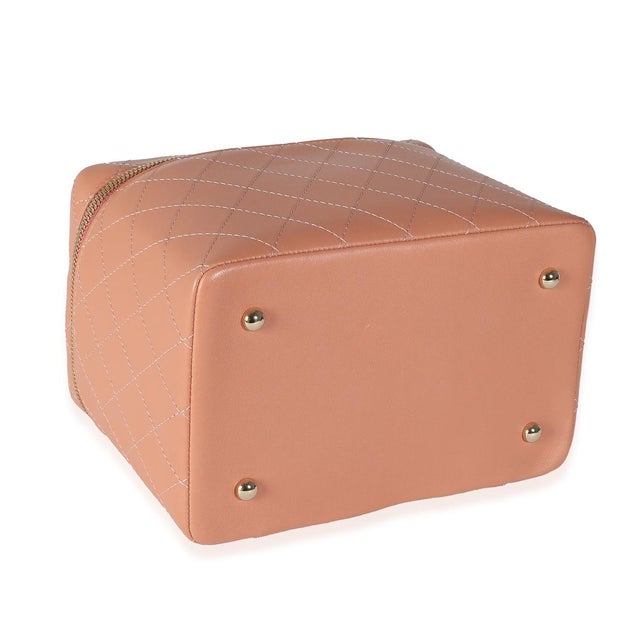 Pink Pink Quilted Lambskin Knock On Wood Vanity Case For Sale - Image 8 of 9