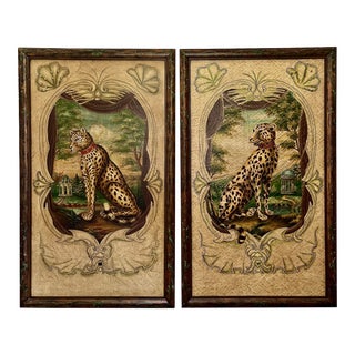 Pair of Vintage Oversized Framed Leopard Prints For Sale