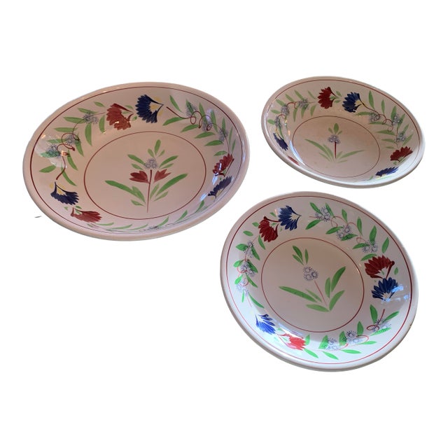 Vintage Large Handpainted Ironstone Bowls Set of 3 For Sale